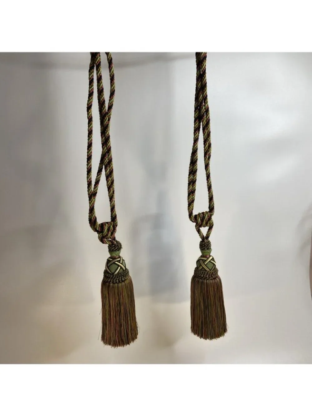 2 Large Luxury Curtain Tiebacks Braided Cord Tassel Fringe Multi Color Heavy30in